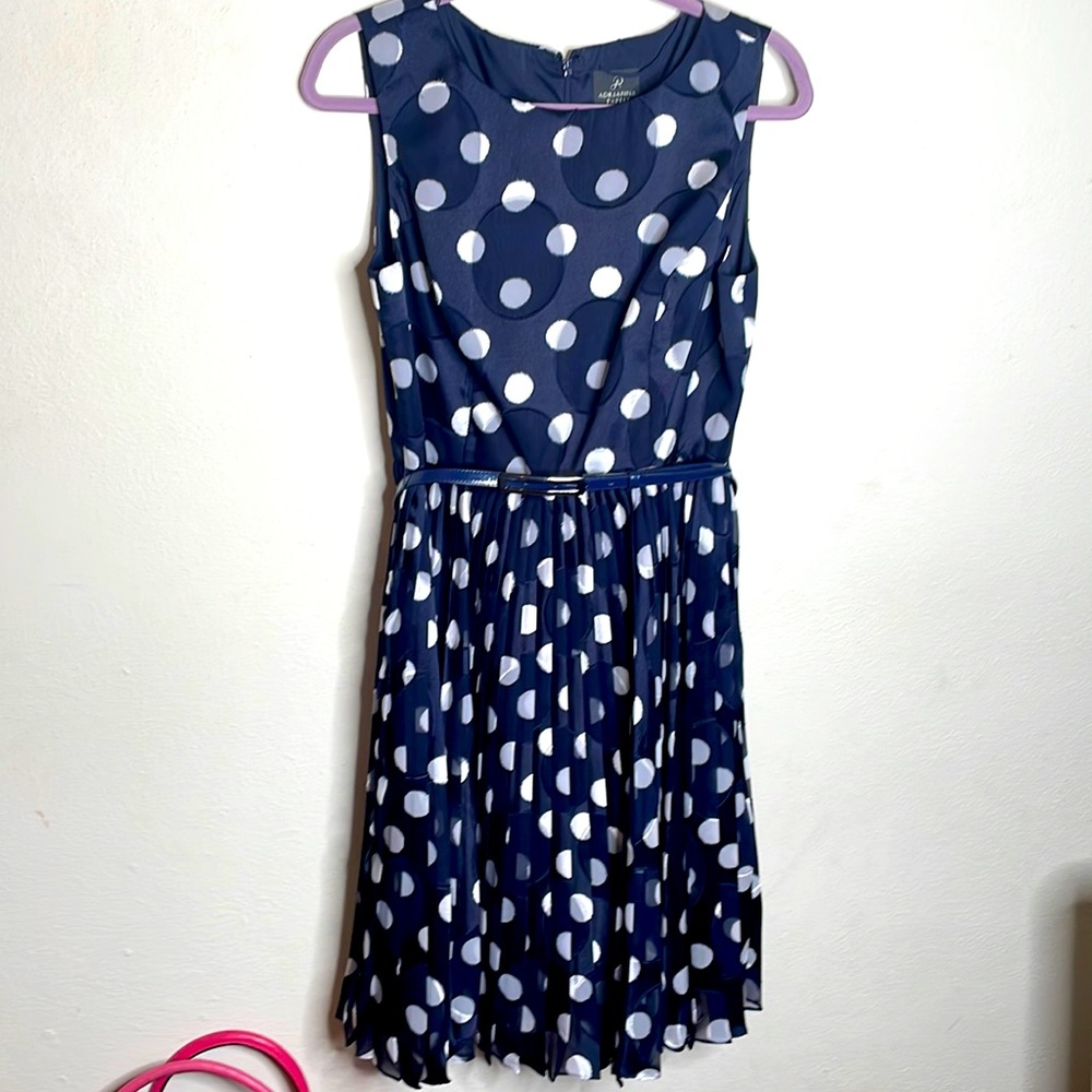 Adrianna Papel Polka Dot design knee length sleeveless knife Pleated dress, 12